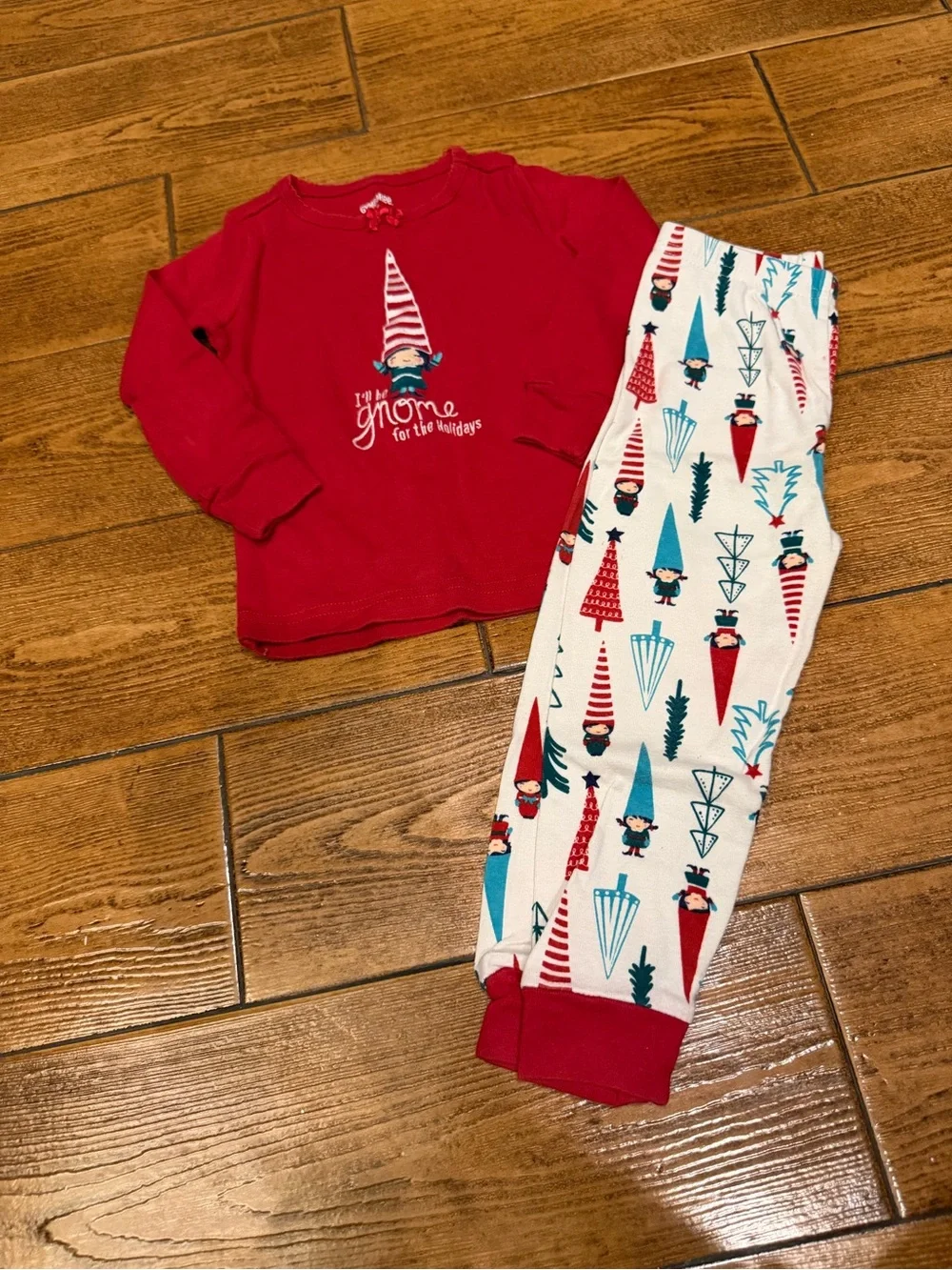 Gymboree Red and Teal Gnome Holiday Pajama Set